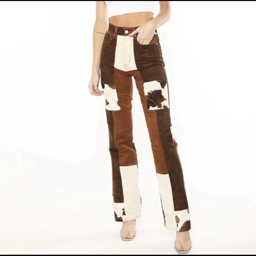 REVICE Bonnie & Clyde suede cow print patchwork pants